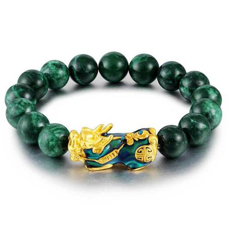 Energetic Cyan Jade Pixiu Beaded Bracelet