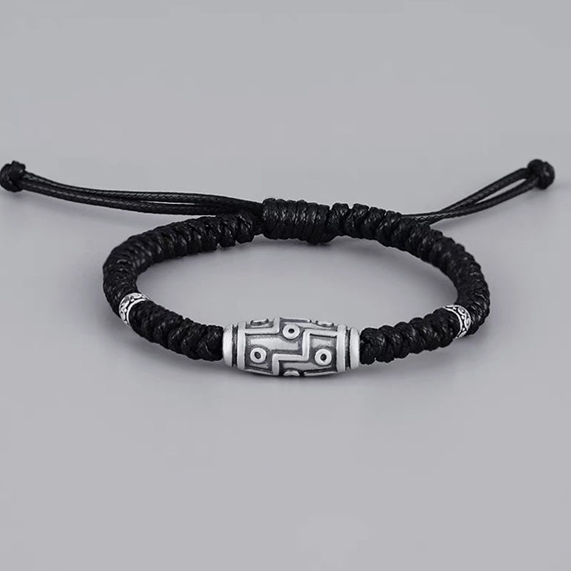 999 Sterling Silver Nine-Eye Dzi Bead Pattern Blessing Rope Bracelet