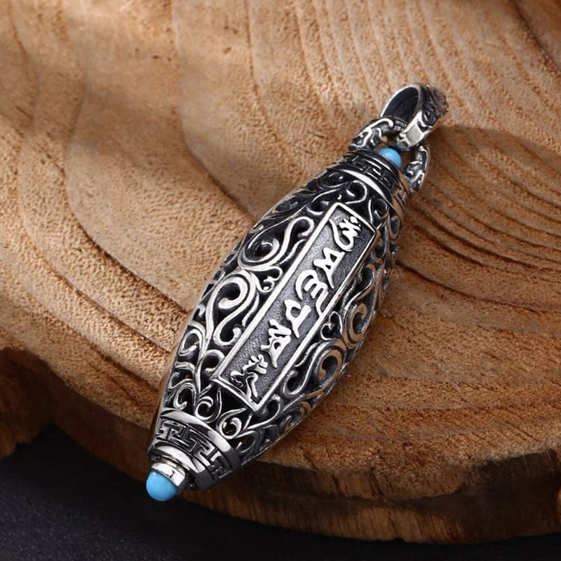 Tibetan Om Mani Padme Hum Nine-Eye Dzi Bead Pattern Peace Purity Rotatable Necklace Pendant