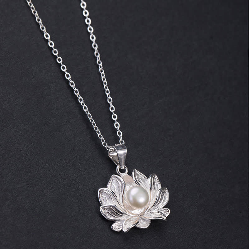 925 Sterling Silver Lotus Flower Pearl Wealth Necklace Pendant