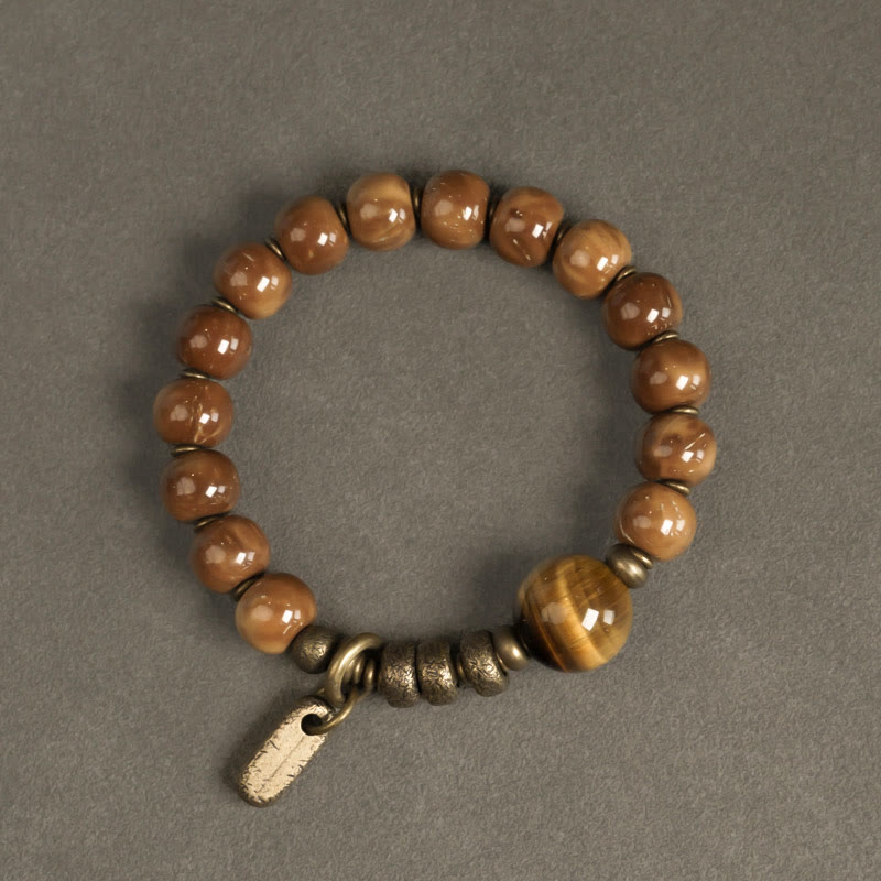 Kuka Seed Tiger Eye Gold Sheen Obsidian Brass Copper Wealth Luck Bracelet