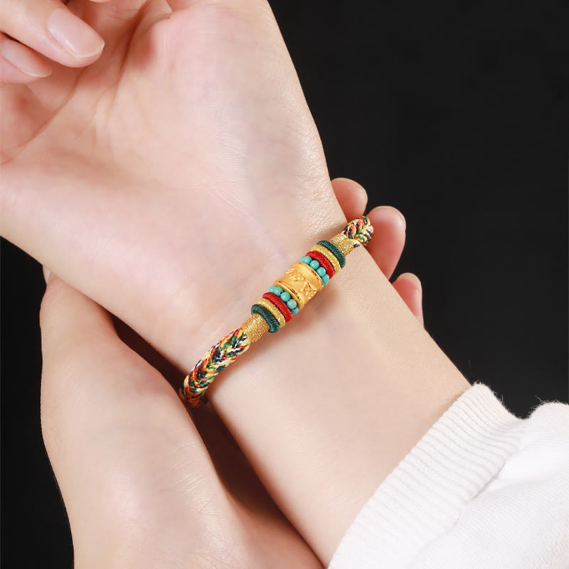 Tibet 999 Gold Om Mani Padme Hum Handmade Eight Thread Peace Knot Luck Bracelet