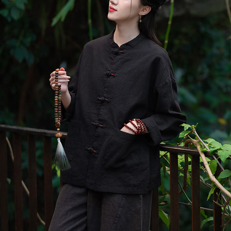 Frog-Button Shirt Zen Meditation Top Clothing Cotton Linen Jacket