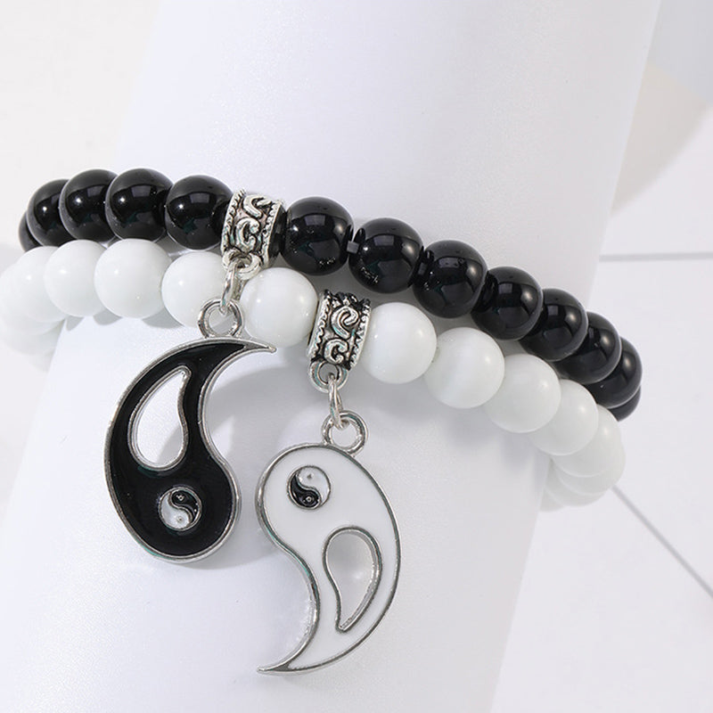 2Pcs Black Onyx White Turquoise Bead Yin Yang Protection Couple Bracelet
