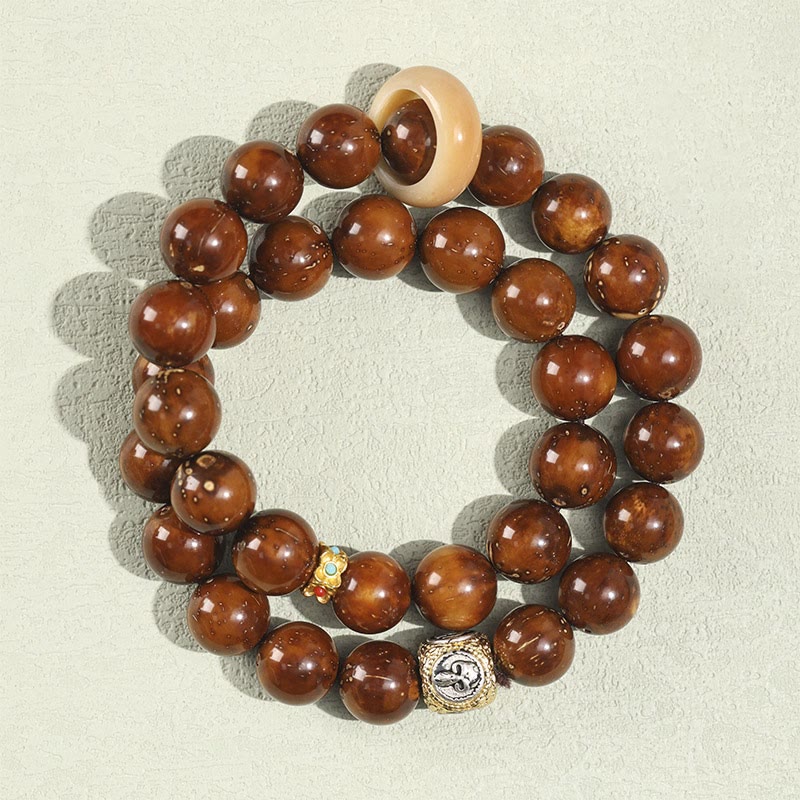 Tibetan Style Double Wrap Bracelet with Turquoise, Copper and Natural Purple Gold Rat Bodhi Seeds