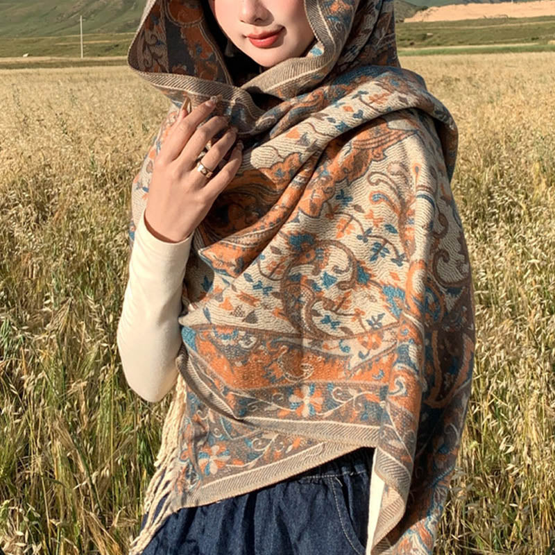 Tibetan Flower Branch Tassel Shawl Cozy Travel Scarf Wrap