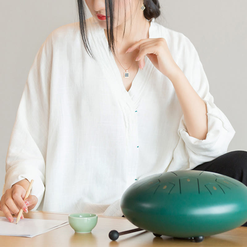 V-Neck Blouse Women Shirt Long Sleeve Top Chinese Hanfu Style Clothing