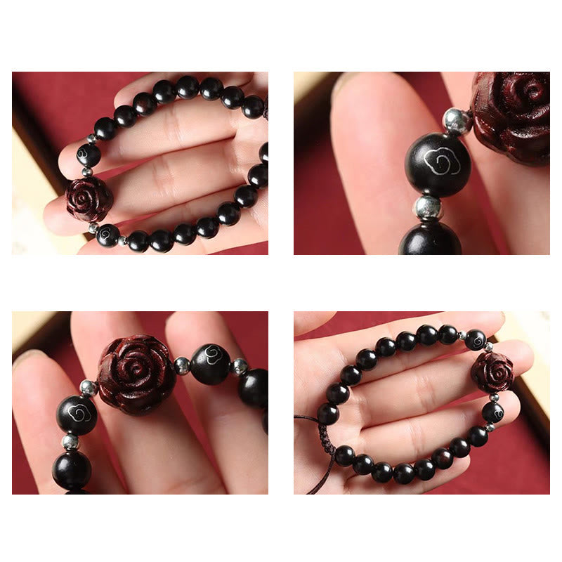 Handmade 8mm Small Leaf Red Sandalwood Beaded Unisex Bracelet