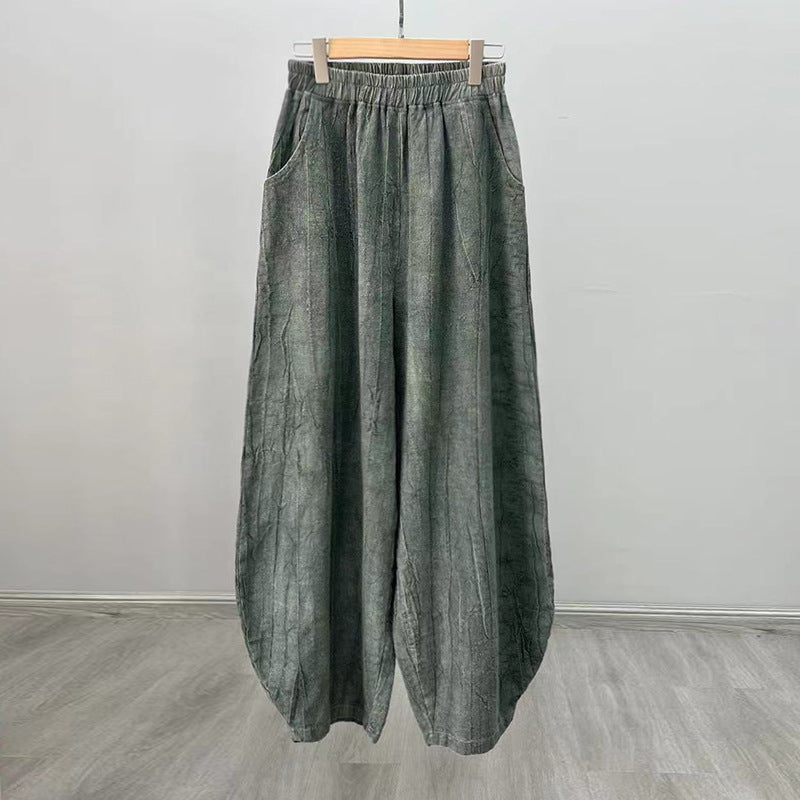 Ramie Cotton Linen Pants Tie-dye Design Trousers Loose Zen Yoga Women's Pants with Pockets