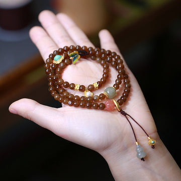 Natural Jade Pearl and Red Agate Butterfly Wu Lou Gourd Beaded Bracelet Necklace