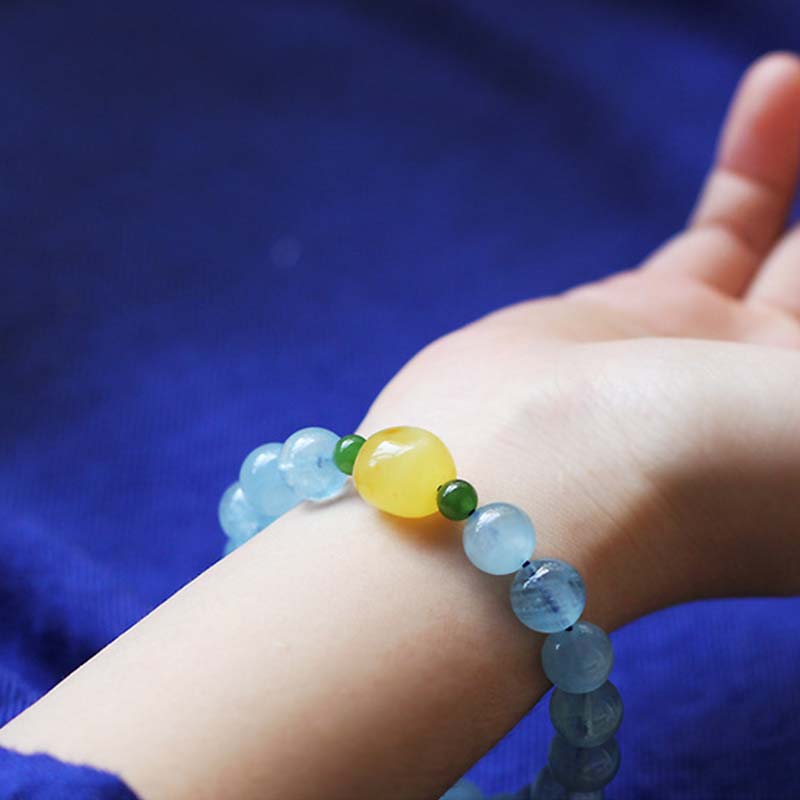 Natural Aquamarine and Amber Beaded Serenity Bracelet
