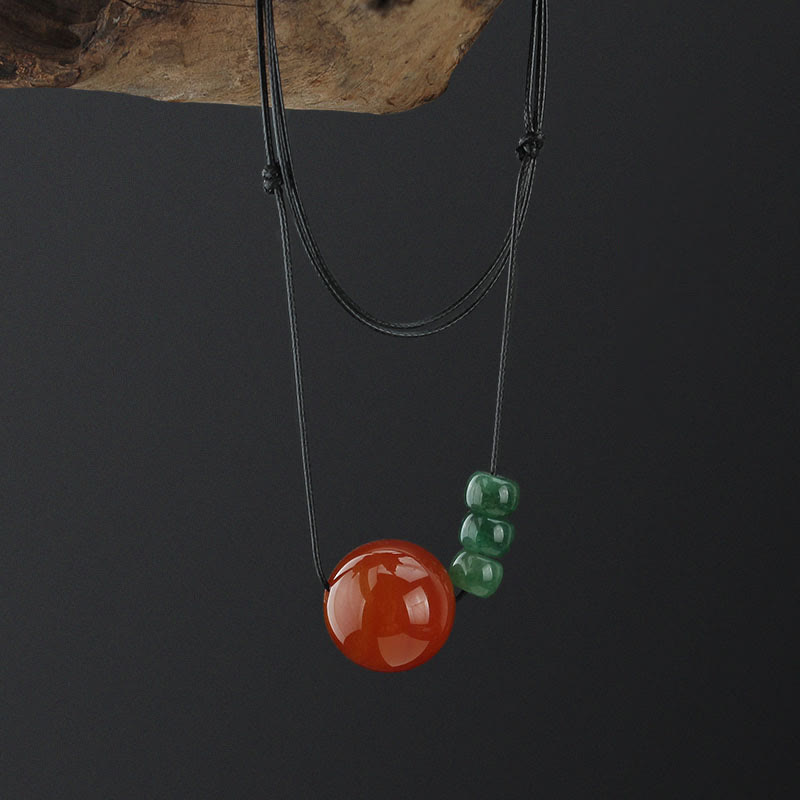 Red Agate Green Aventurine Green Bodhi Seed Bead Calm Leather Rope Necklace Pendant