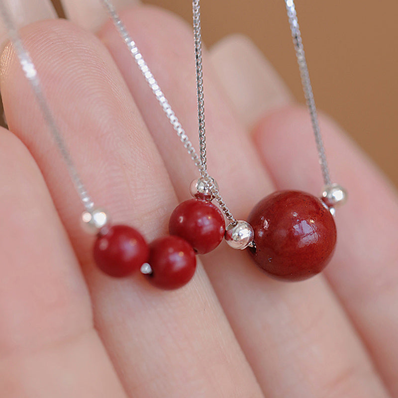 925 Sterling Silver Cinnabar Bead Calm Blessing Necklace Pendant