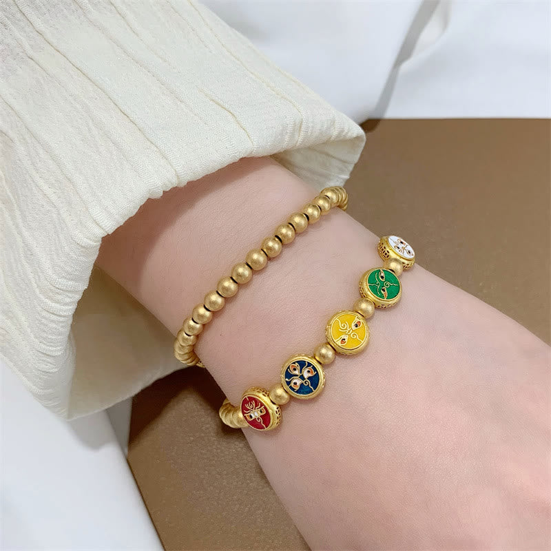 Tibetan Five Deities Gold & Copper Beaded Abundance Bracelet