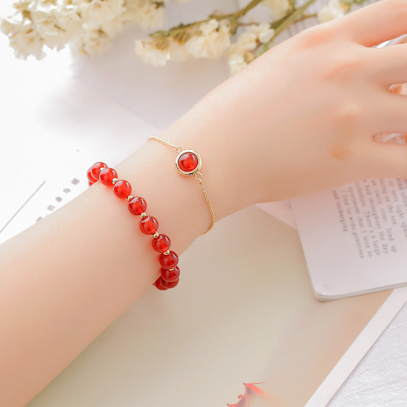 Sun Stone Strawberry Quartz Crystal Positive Bracelet
