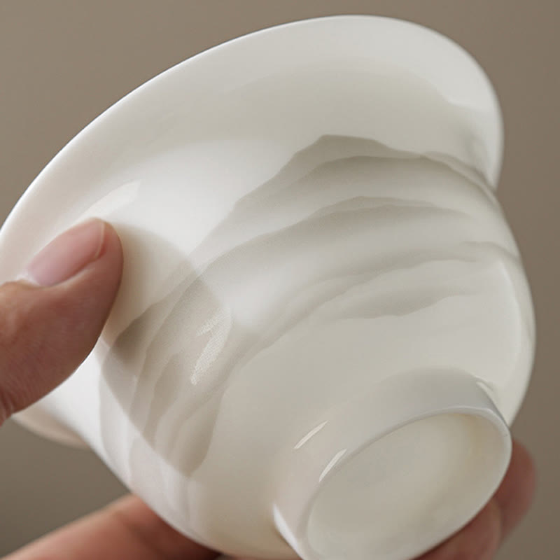 Vintage Ink Painting Mountain White Porcelain Ceramic Gaiwan Sancai Teacup Kung Fu Tea Cup And Saucer With Lid Tea Utensil Teapot