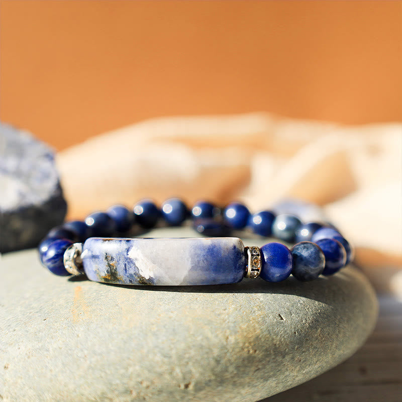Lazurite Heart Focal Beaded Bracelet for Emotional Balance