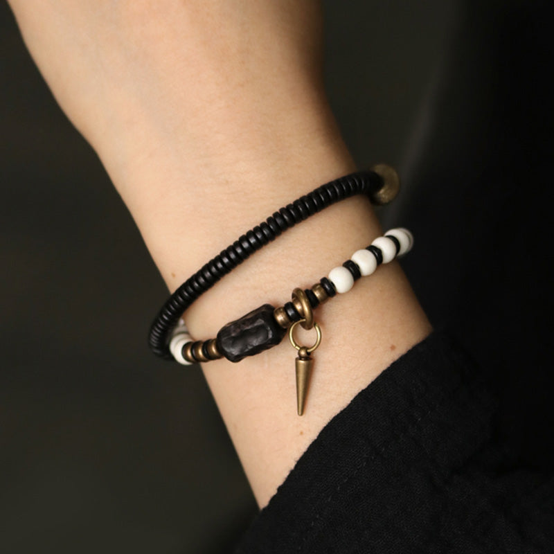 Bone Beads Ebony Wood Copper Strength Couple Bracelet