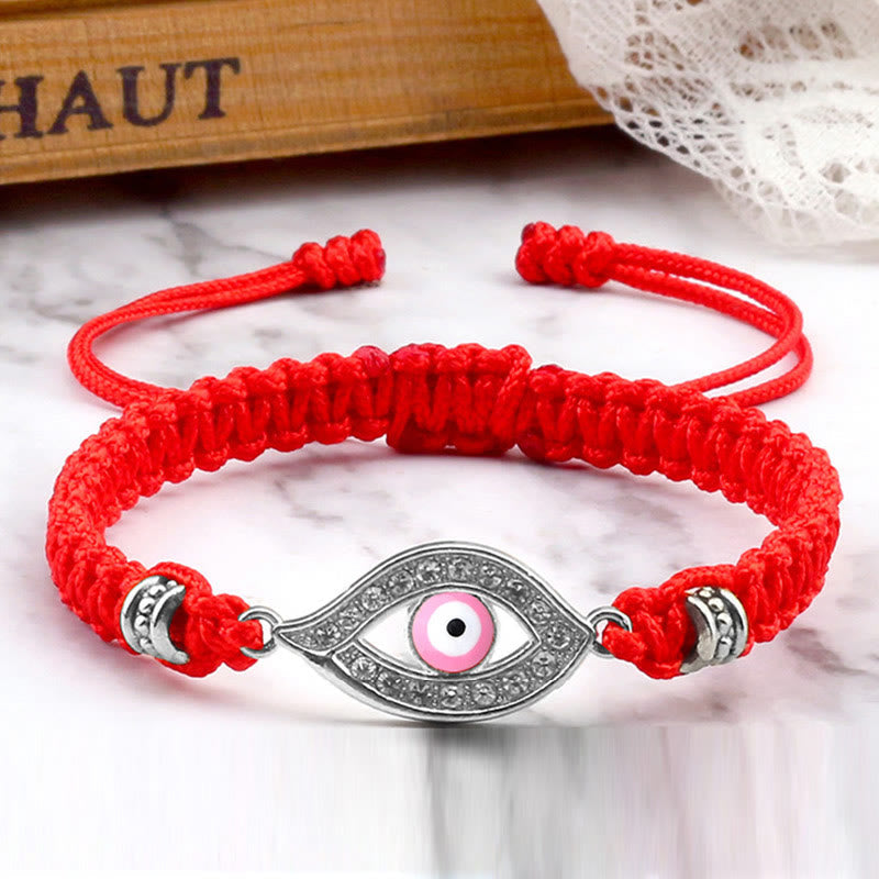 Handmade Evil Eye Red String Braided Bracelet with Gold or Silver Border