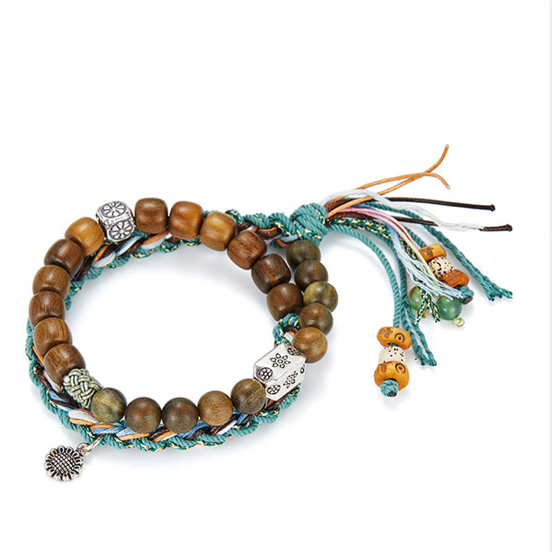 Handmade Green Sandalwood and Bodhi Seed 925 Sterling Silver Positive Bracelet