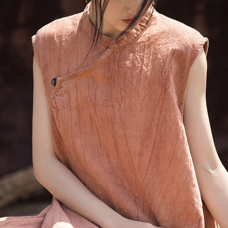 Handmade Tie Dye Midi Dress Linen Sleeveless Dress
