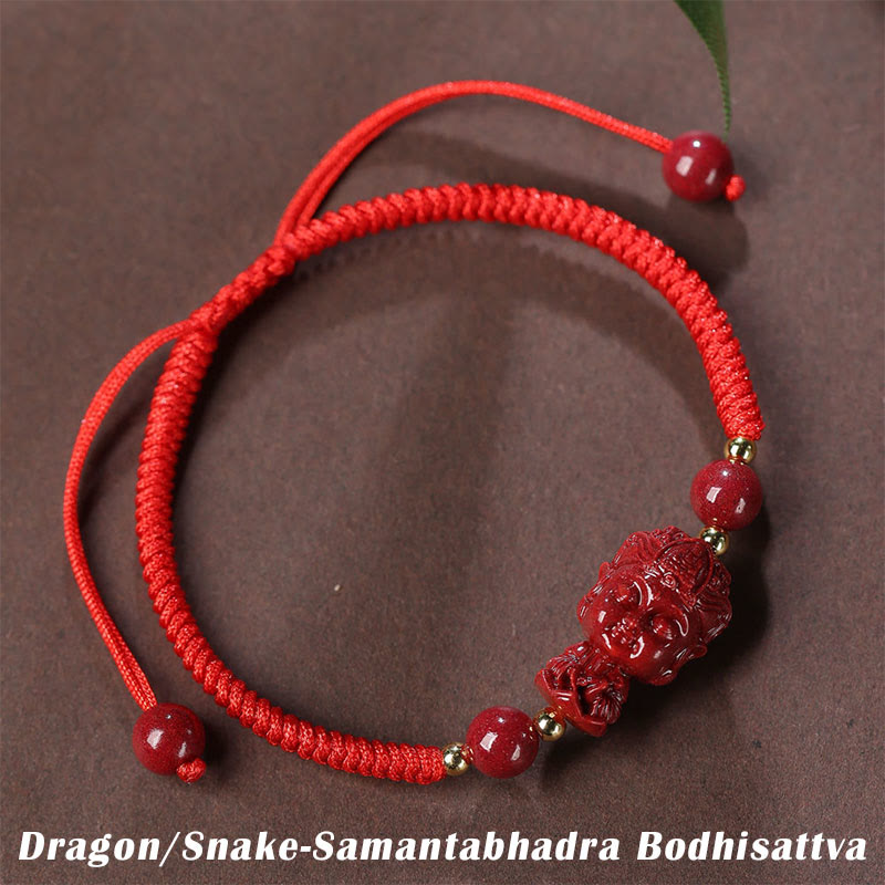 Handcrafted Cinnabar Zodiac Guardian Buddha Red String Adjustable Bracelet