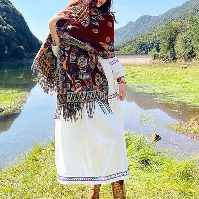 Tibetan Flower Floral Leaves Pattern Design Shawl Cozy Travel Scarf Wrap