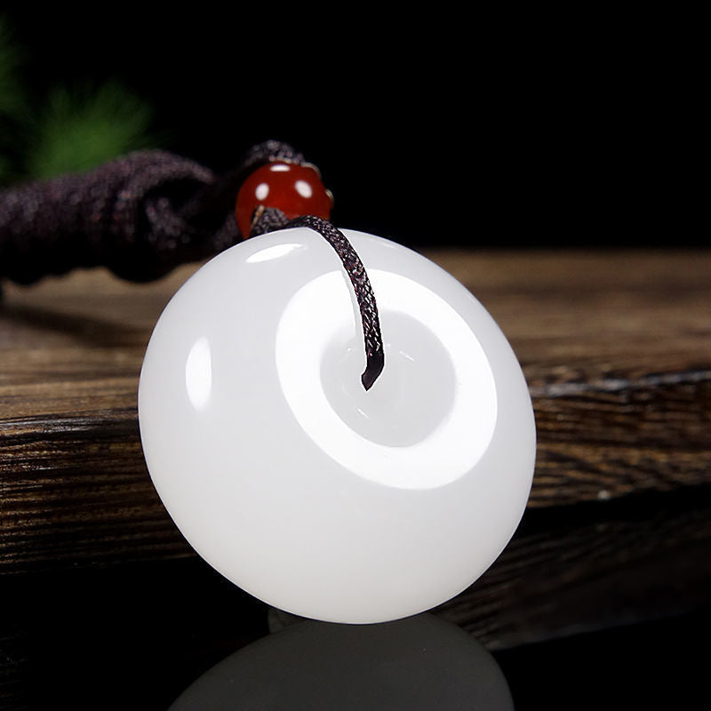 Round Hetian White Jade Peace Buckle Blessing Necklace Pendant (Extra 30% Off | USE CODE: FS30)