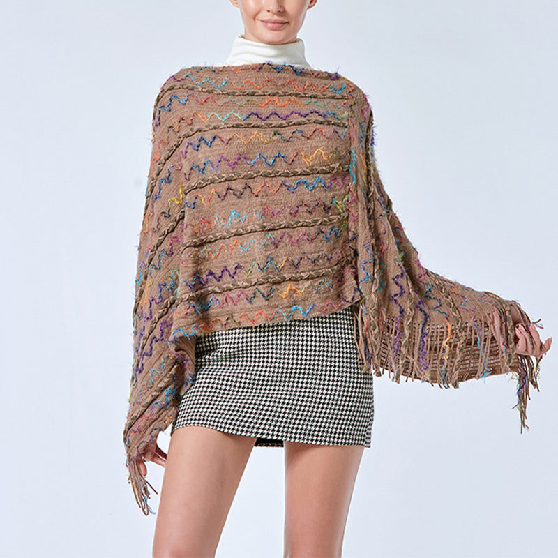 Tibetan Colorful Striped Shawl Tassels Pullover Winter Cozy Travel Scarf Wrap