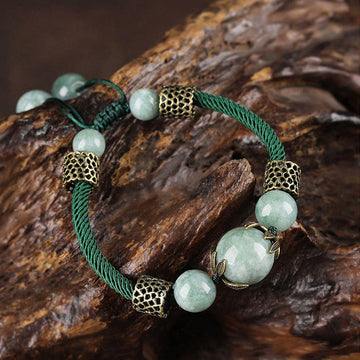 Handmade Green Rope Adjustable Jade Bead Minimalist Bracelet