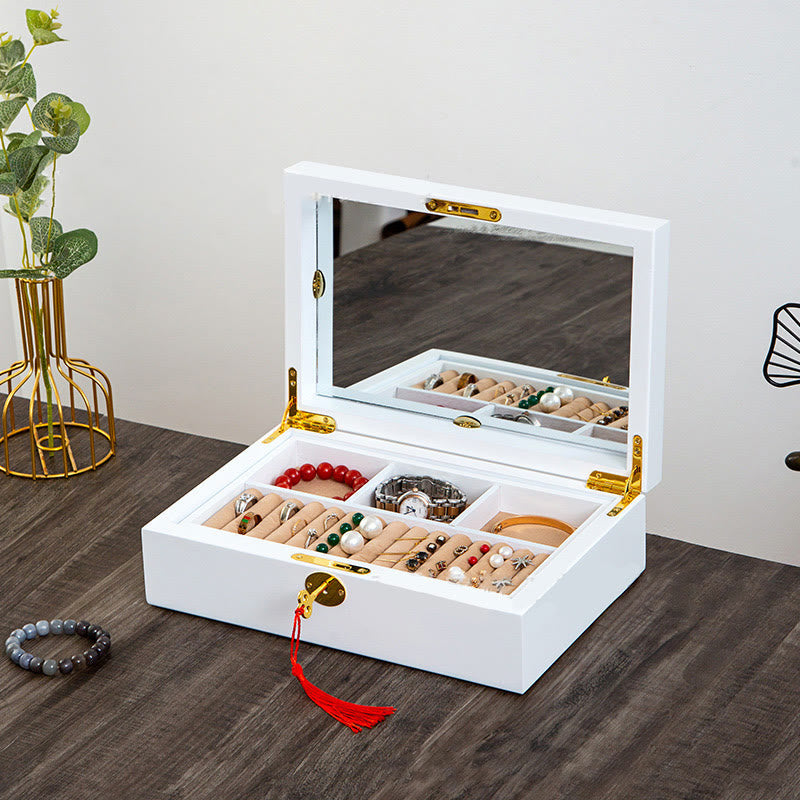 Vintage Wooden Jewelry Box Two-Layer Solid Wood Jewelry Storage Box