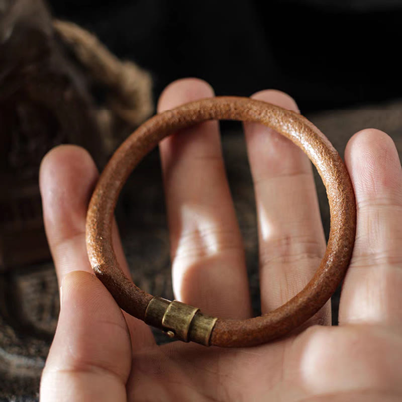 Retro Leather Luck Healing Copper Magnetic Buckle Bracelet