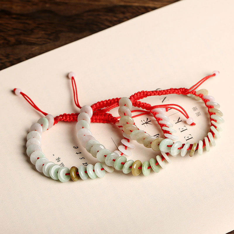 Natural Round Jade Luck Red String Protection Bracelet