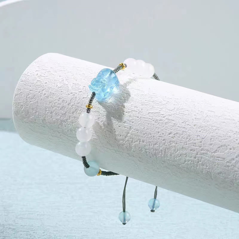 Natural Aquamarine PiXiu Hetian White Jade Healing Bracelet