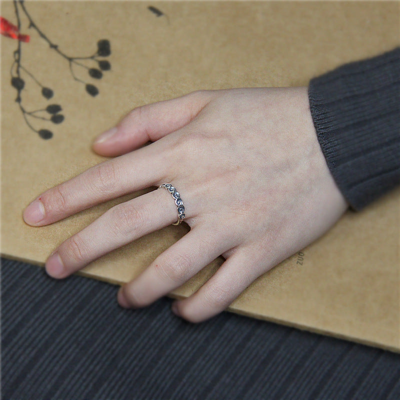 925 Sterling Silver Auspicious Clouds Engraved Ring