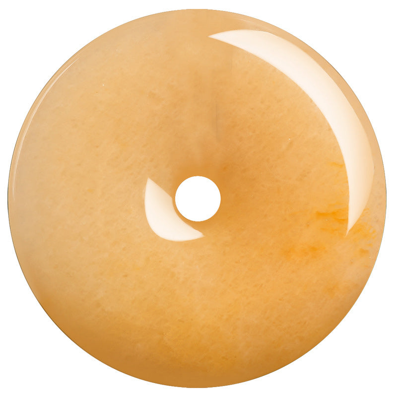 Round Golden Silk Jade Peace Buckle Wealth Pendant Necklace