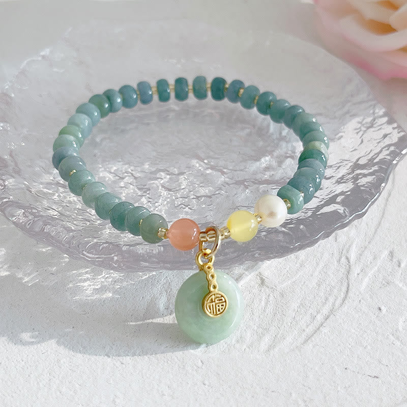 Natural Hetian Jade Pearl Peace Buckle Fu Character Gourd Money Bag Strawberry Quartz PiXiu Luck Bracelet