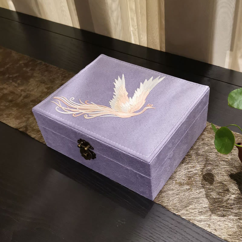 Purple Phoenix Jewelry Box Organizer Two-Layer Jewelry Storage Box Flannel Box