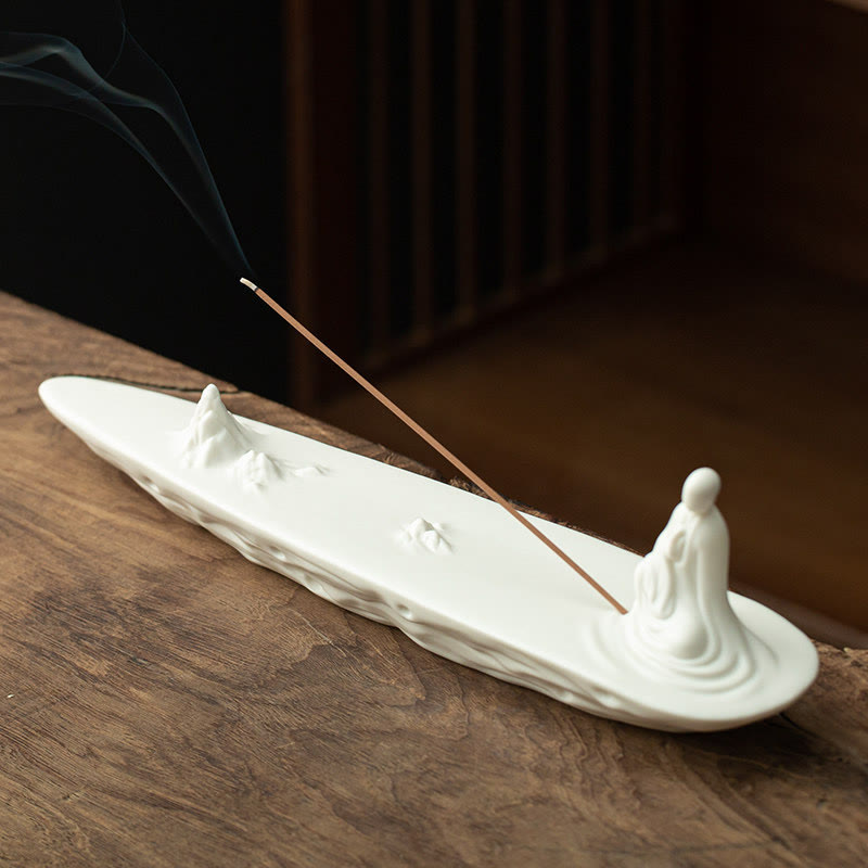 Minimalist Ceramic Monk Sea Wave and Mountain Landscape Incense Burner