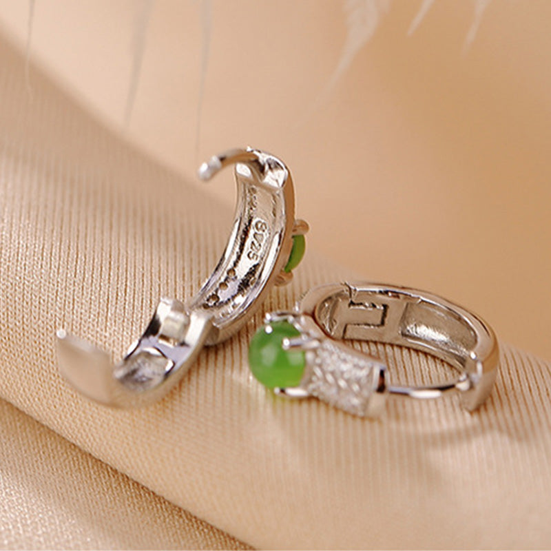 925 Sterling Silver Round Cyan Jade Minimalist Stud Earrings