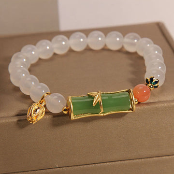 Natural White Agate Jadeite Bamboo Bead Bracelet (14-16cm Wrist) for Clarity