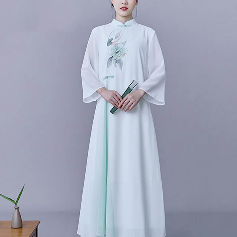Flowing Chiffon Floral Midi Dress and Skirt Zen Meditation Set