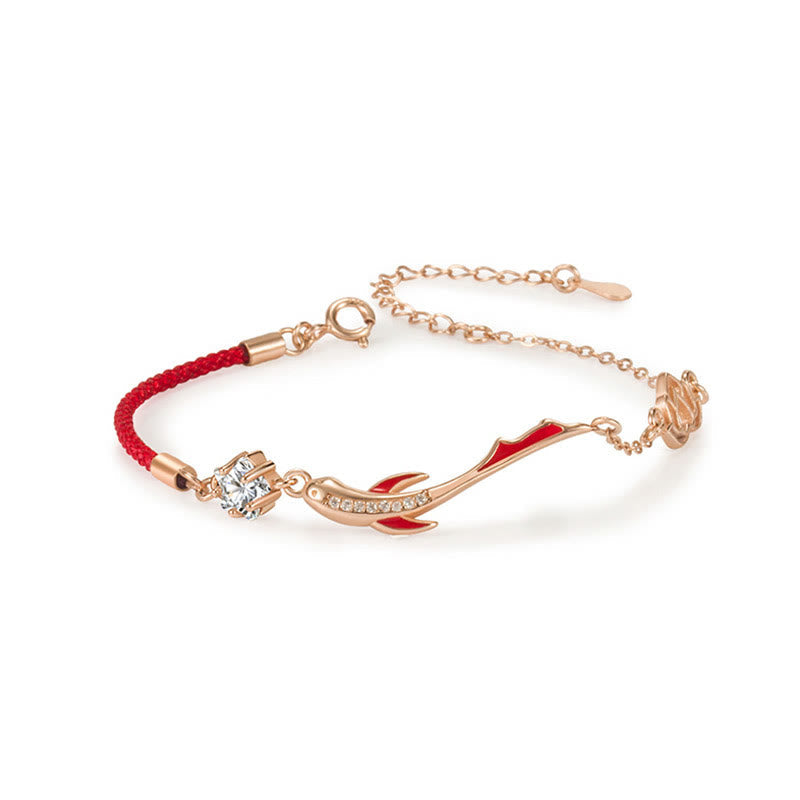 925 Sterling Silver Luck Koi Fish Lotus Star Braided Red String Bracelet