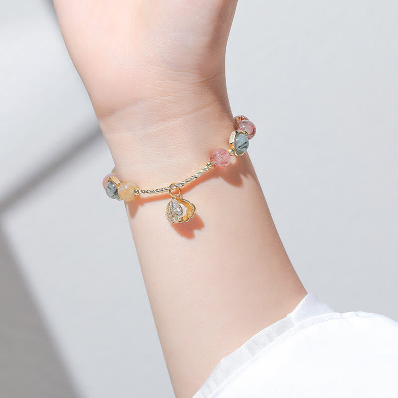 Natural Colorful Rutilated Quartz Shell Protection Bead Bracelet