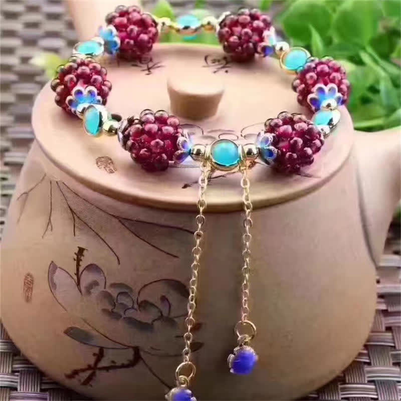 Tibetan-Inspired Handmade Garnet and Amethyst Beaded Bracelet