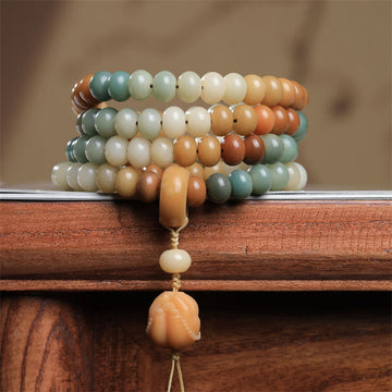 108 Mala Beads Gradient Bodhi Seed Buddha Hand Engraved Peace Bracelet