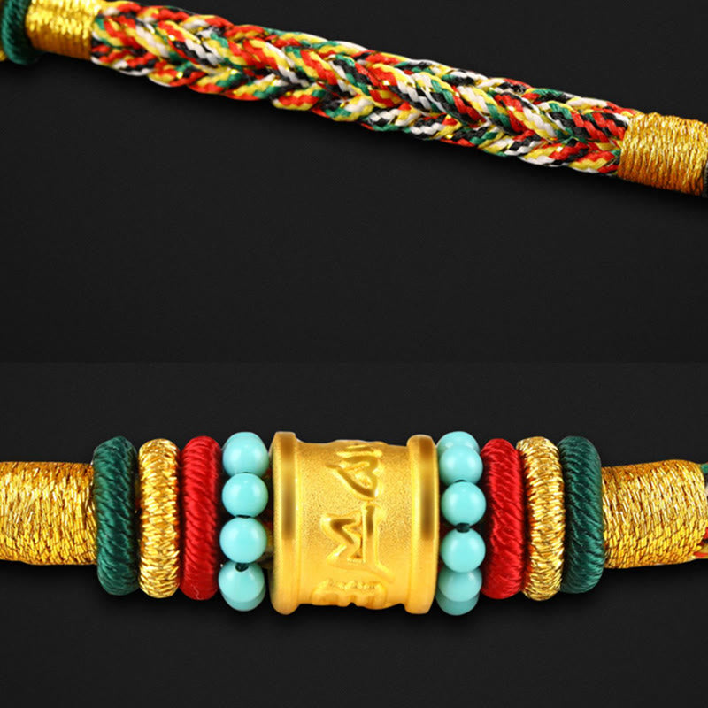 Tibet 999 Gold Om Mani Padme Hum Handmade Eight Thread Peace Knot Luck Bracelet