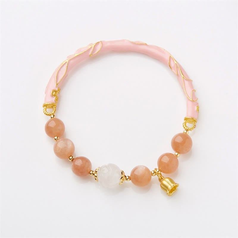 Sunstone & Golden Silk Jade Lily of the Valley Gold Sterling Silver Charm Bracelet