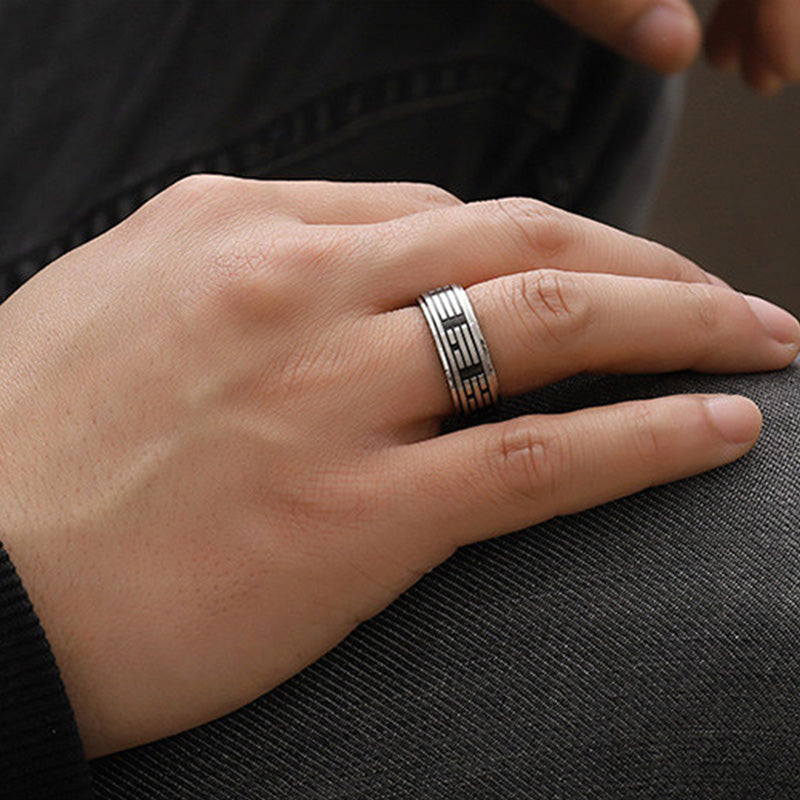 Rotatable Bagua Yin Yang Titanium Steel Balance Spinner Ring