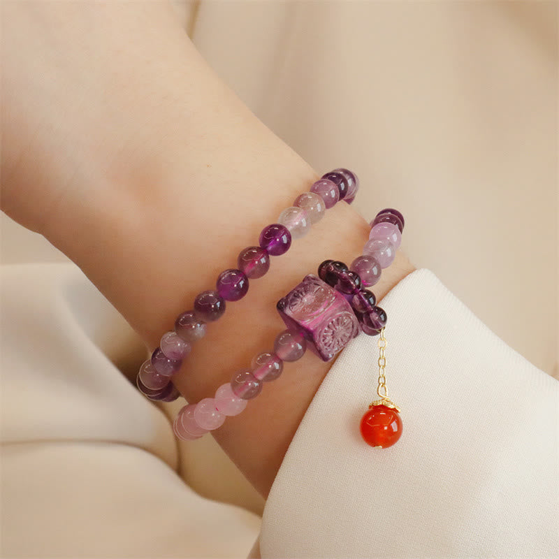Natural Amethyst Citrine & Red Agate Beaded Double Wrap Bracelet